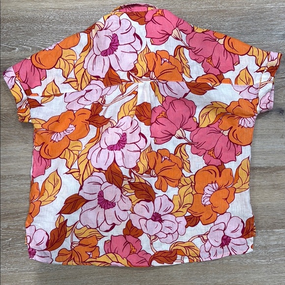 RACHEL ROY Size XS Floral Blouse Pink, Orange, White | 100% Linen | Shirt Collar - Picture 10 of 12
